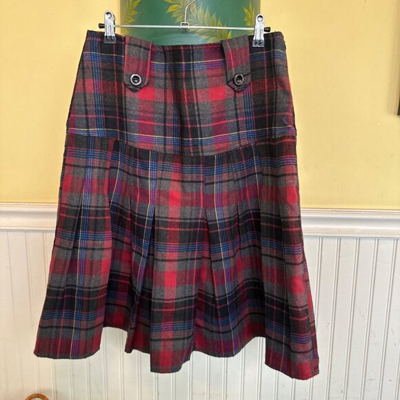 No Name Vintage 80s 90s Preppy Pink Black Plaid Wool Kilt Skirt Midi Medium - Picture 1 of 7